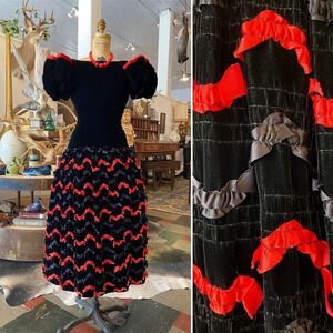 1980s victor costa dress, statement, vintage party dress, exaggerated sleeves